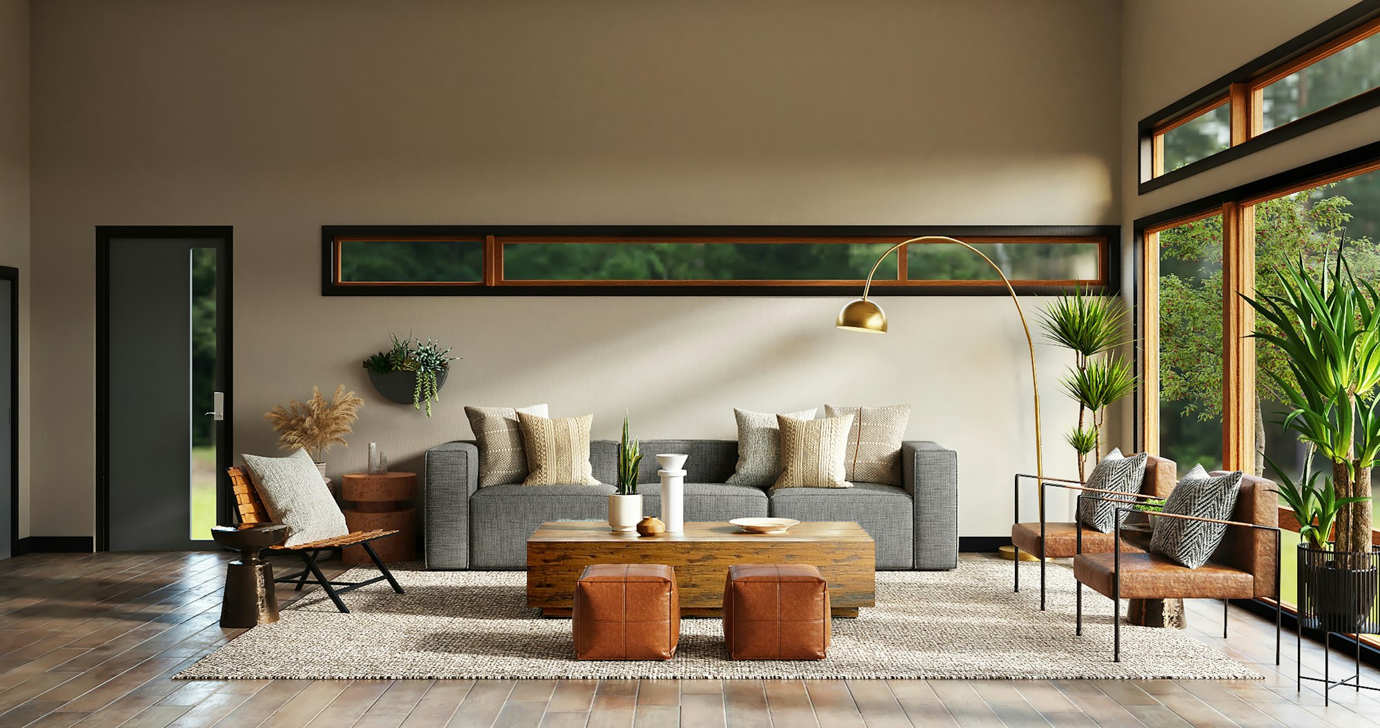 A quiet contemporary interior with long lines of light