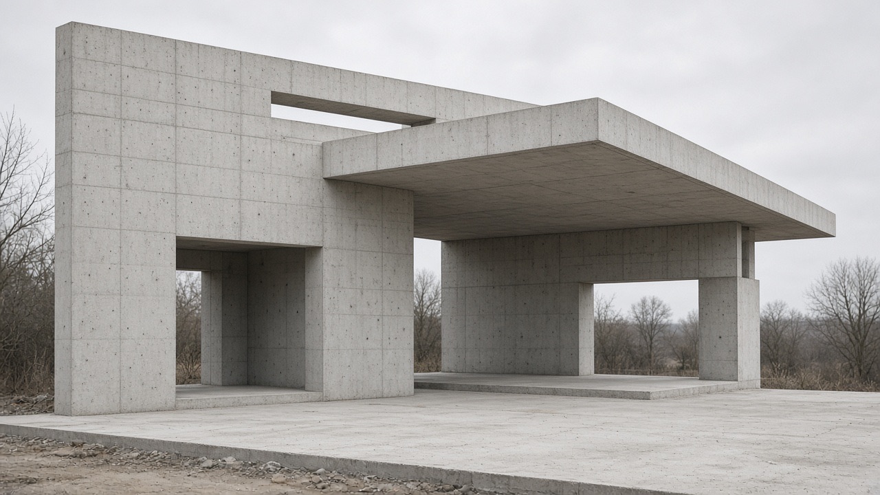 An unfinished architectural form in pale concrete