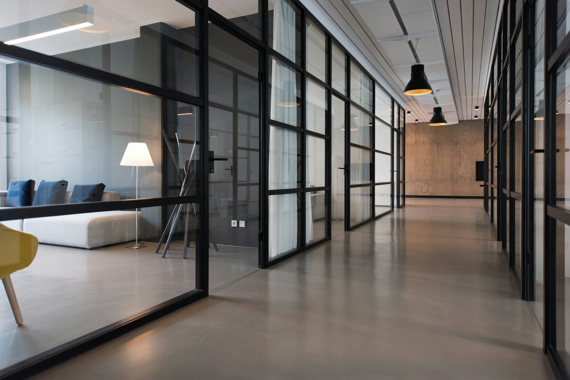 A quiet, empty contemporary office after hours